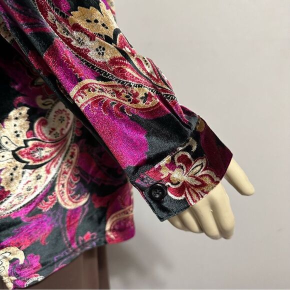 Vintage Y2K Denim & Co Floral Paisley Button Up Velvet Top Size 1X Whimigoth - Picture 9 of 10
